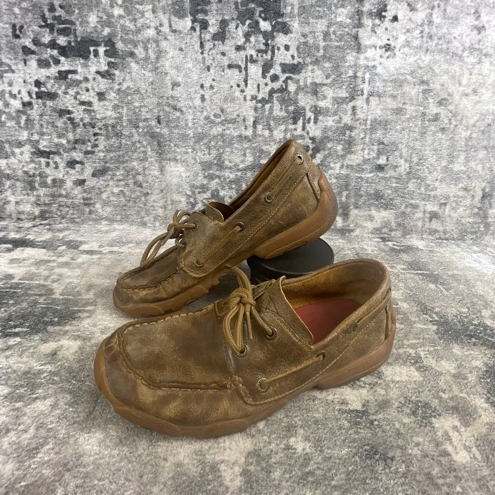 Twisted X Mens 4 Boat Shoe Driving Moc Brownish Tan Leather